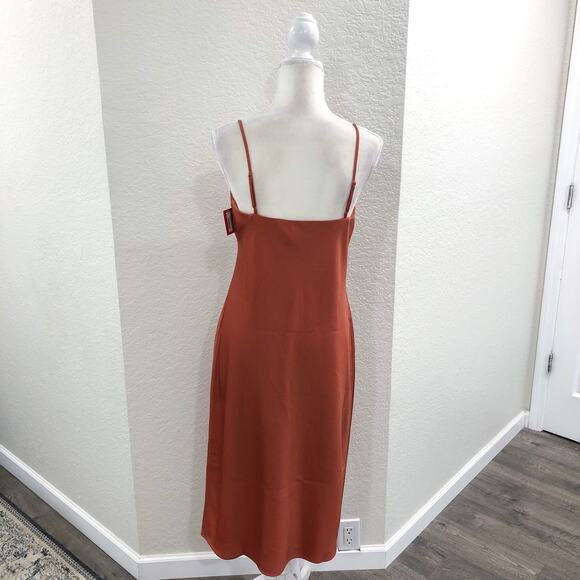 NWT SPANX Carefree Crepe Reversible Slip Midi Dress Coral Orange Sedona - Picture 5 of 14